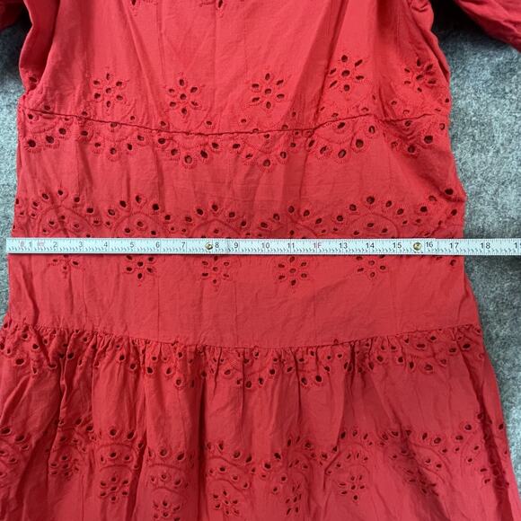 Meadow Rhodes Dress Womens XL Red Eyelet Tiered Prairie Girl Femme Boho Cottage - Picture 3 of 5